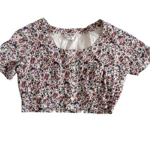 90s Vintage Floral Button Crop Top